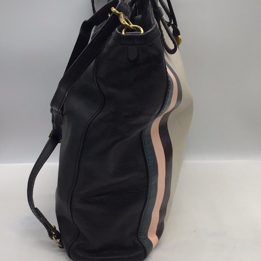 Fossil Multi-Color Stripe Black Beige Pebble Leather Backpack - Picture 7 of 13